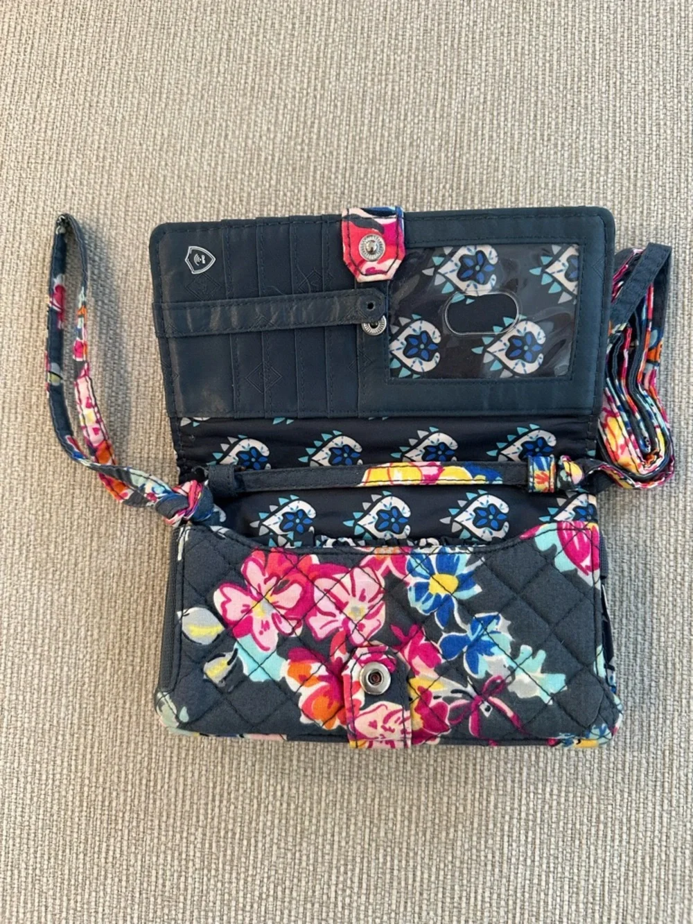 Vera Bradley Navy Floral Quilted Crossbody Wallet - Picture 2 of 7